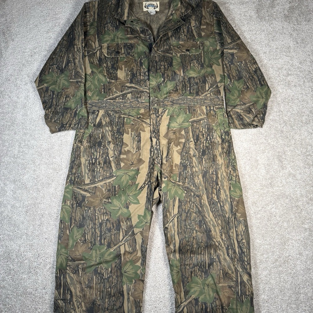 Vintage Deer River Coveralls Men's XL Camo TREBARK Hunting Outdoors USA 90s - Picture 3 of 15